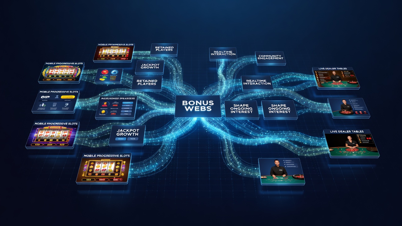 Mobile App-Oberfläche zeigt vernetzte Bonusfortschritte zwischen progressiven Slots und Live-Dealer-Tischen