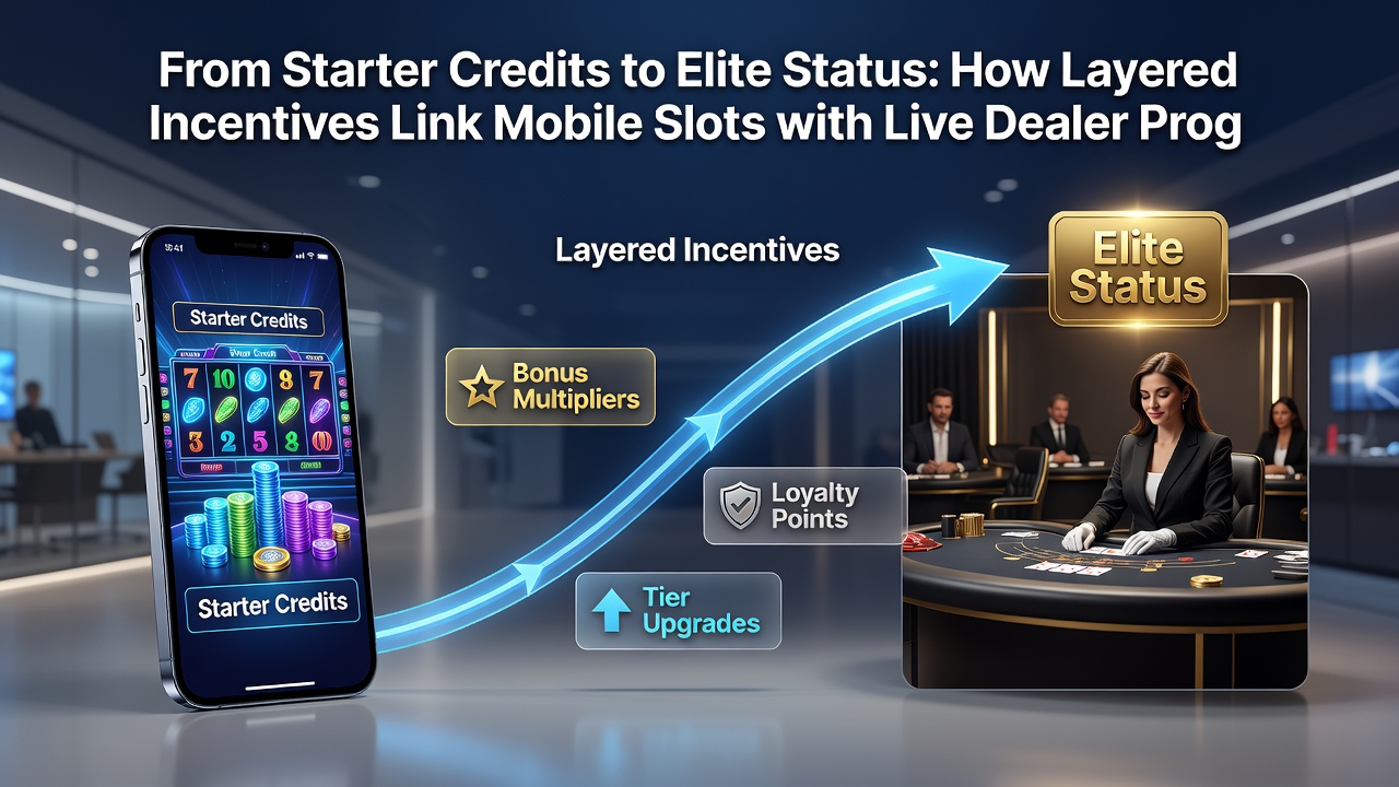 Illustration von Belohnungsnetzwerken zwischen portablen Slots und interaktiven Live-Dealer-Sessions