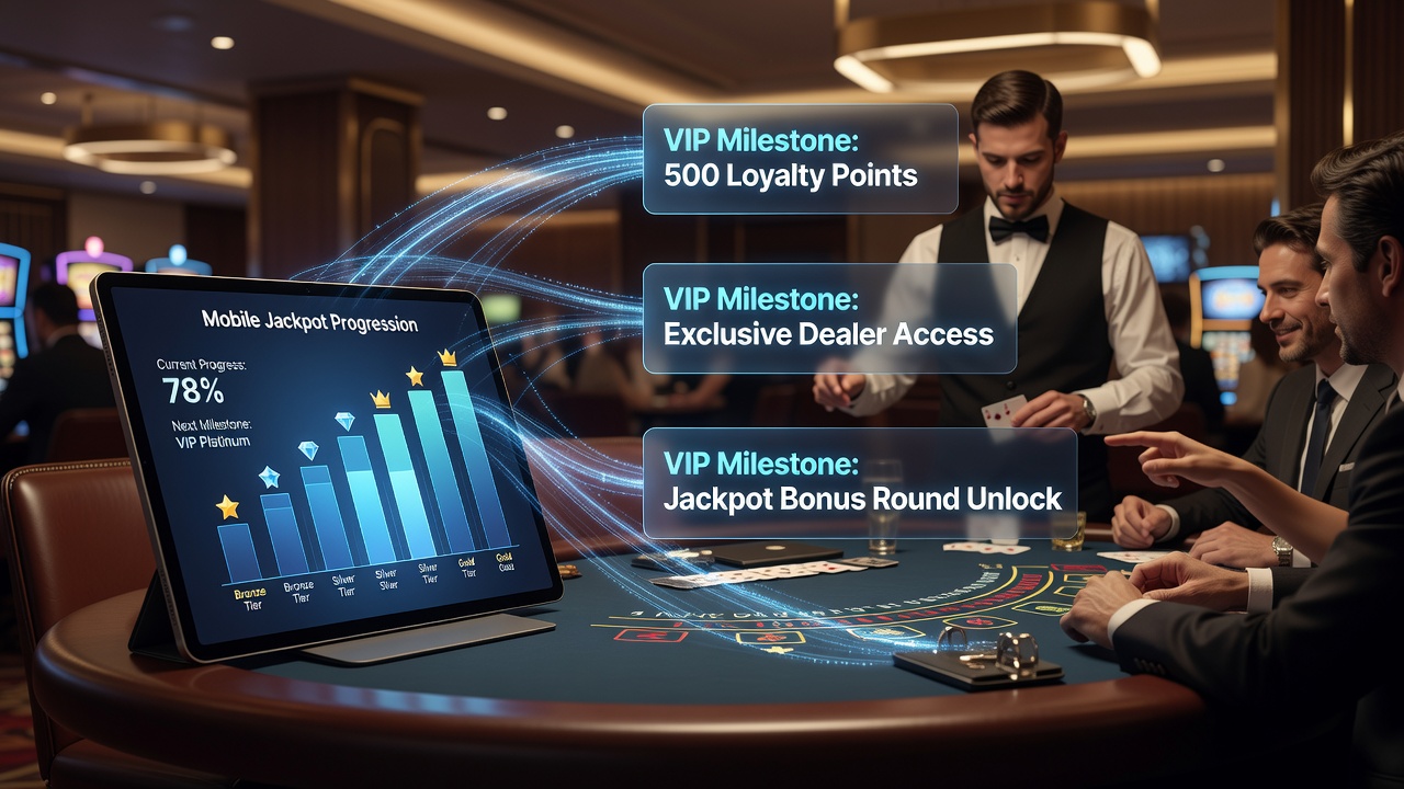 Darstellung von mobilen Live-Tischsessions mit integrierten VIP- und Jackpot-Mechanismen