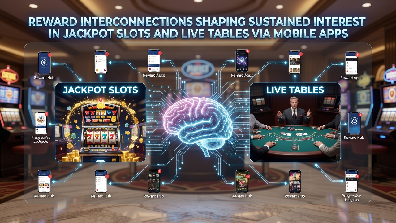 Mobile App mit Jackpot-Slots und Live-Tischen zeigt vernetzte Belohnungssysteme