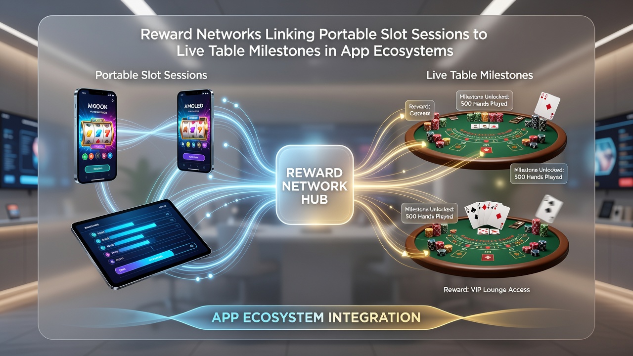 Illustration von synchronisierten Belohnungspfaden zwischen mobilen Slots und Live-Tischen